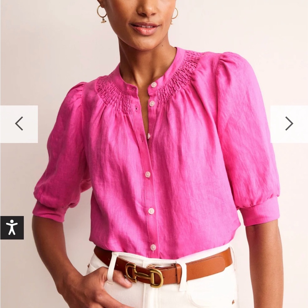 Boden Ada Linen Top in Pop Pandy, Button-Up Blouse